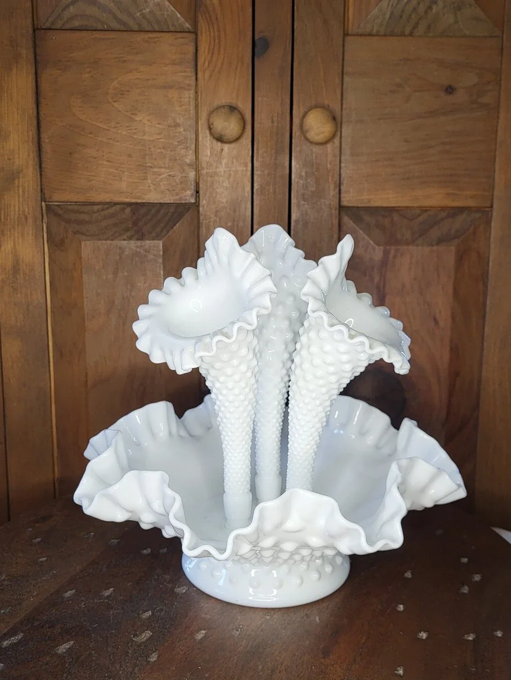 Fenton White Hobnail Milk Glass Epergne Centerpiece